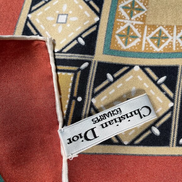 Vintage Christian Dior Silk Scarf – Geometric Tile Print - Picture 14 of 15